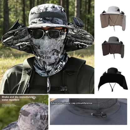 SolarBreeze solar fan hat in dark grey color variant wide brim design
