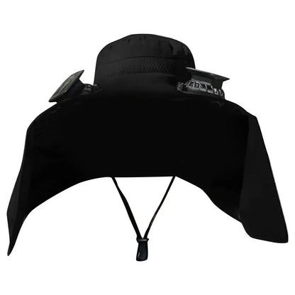 SolarBreeze solar fan hat flat lay showing adjustable strap and lightweight build